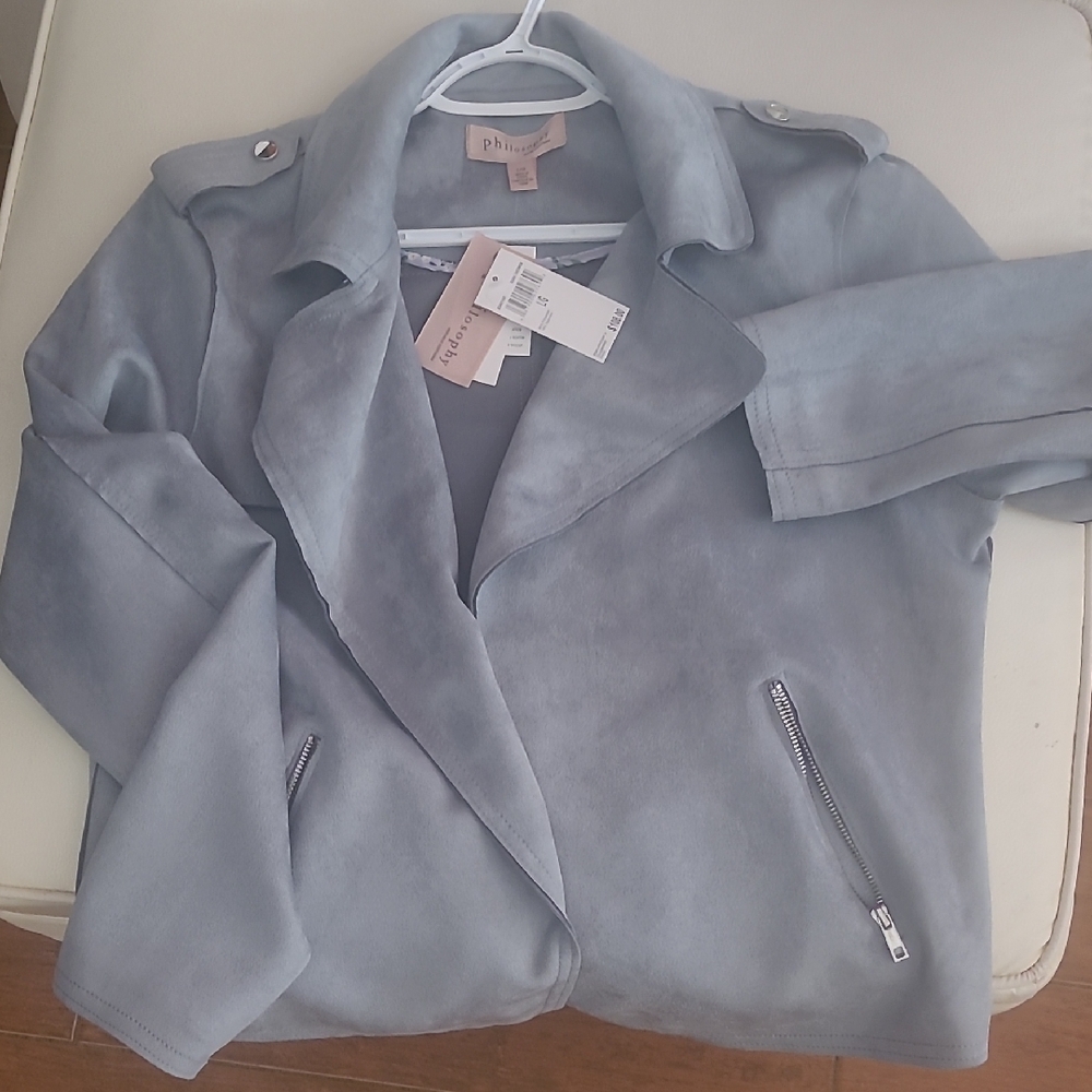 3.1 Phillip Lim Pale Blue Suede-Style Moto Jacket